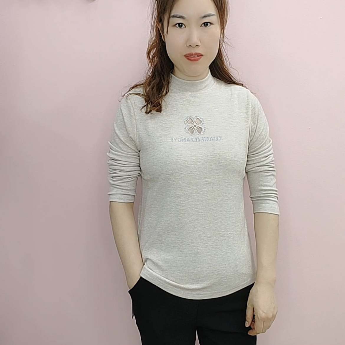 【名角服饰】【6651款中领打底衫】女士秋季半高领长袖针织衫