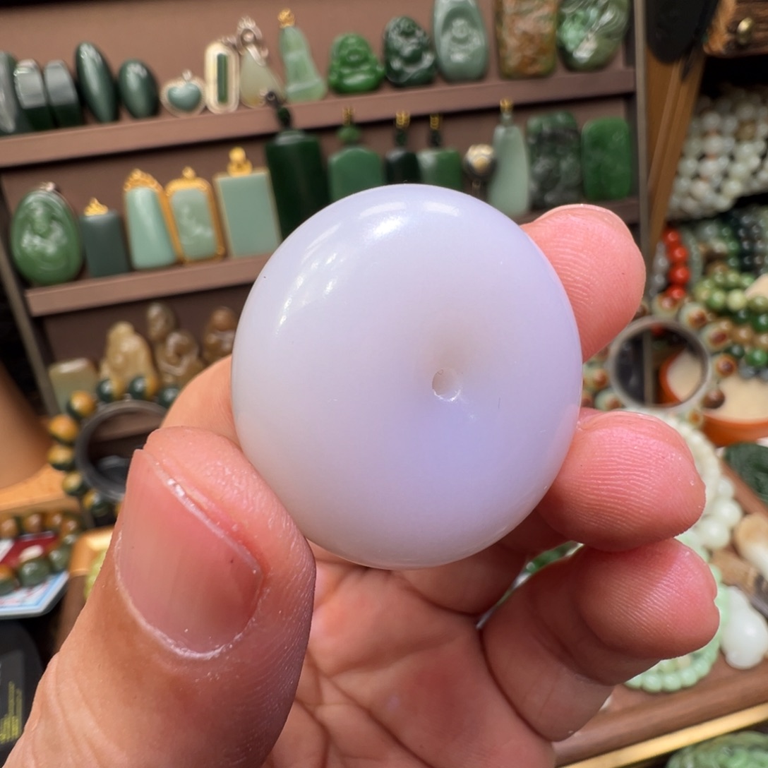 和田玉未镶嵌颈饰紫糯白青海老坑料无脏棉杂裂过眼灯31.5x11.9mm