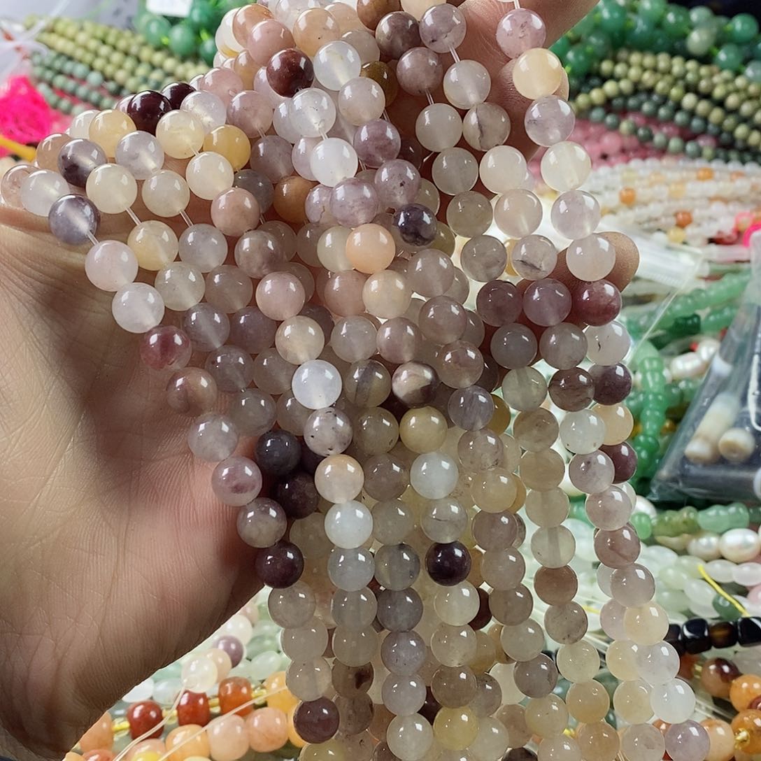 玛瑙/玉髓珠宝半成品合金一条天然8mm紫罗兰圆珠