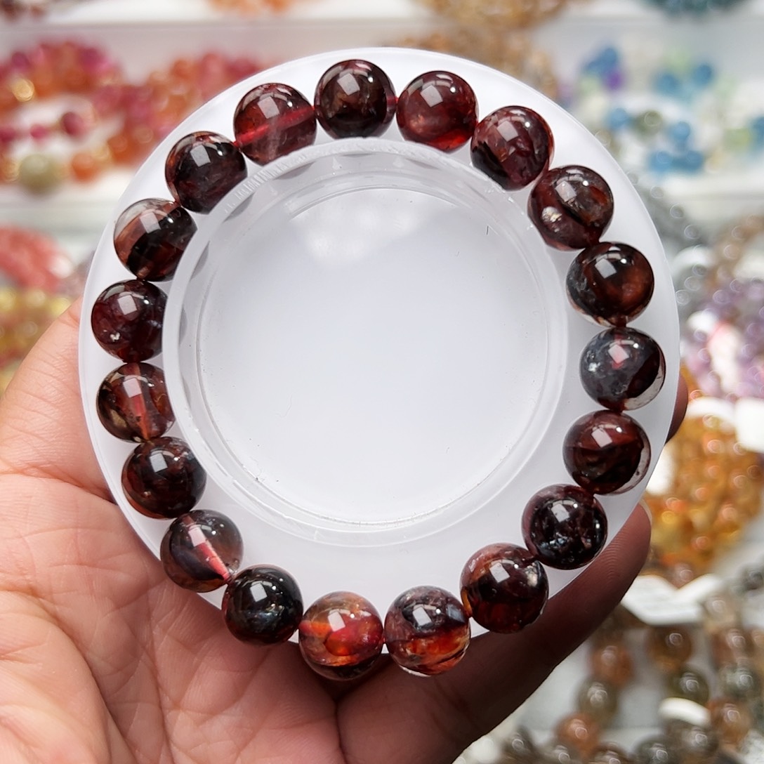 水晶手链未镶嵌牛血红胶花水晶手链10mm