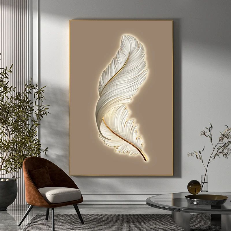 《轻奢羽毛》客厅装饰画大气抽象落地画沙发后面背景墙壁大幅挂画