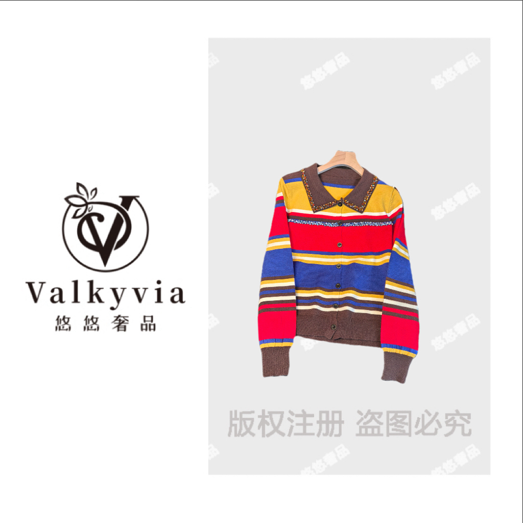 Valkyvia/悠悠奢品复古彩虹条纹针织套头衫M25329M