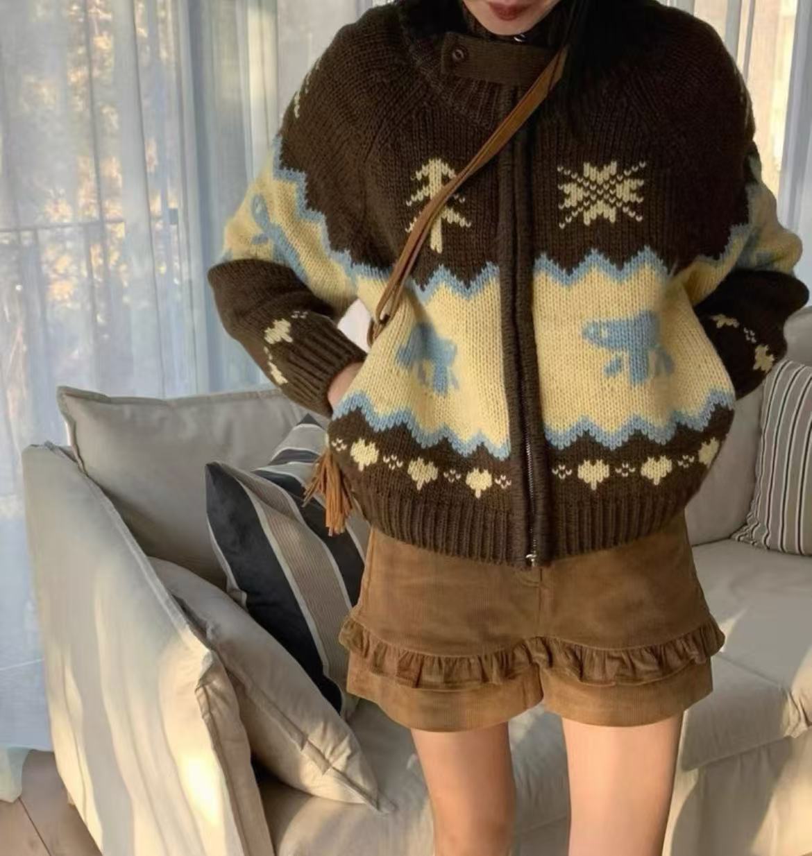 圣诞节设计~立领韩版针织双拉链外套Y914