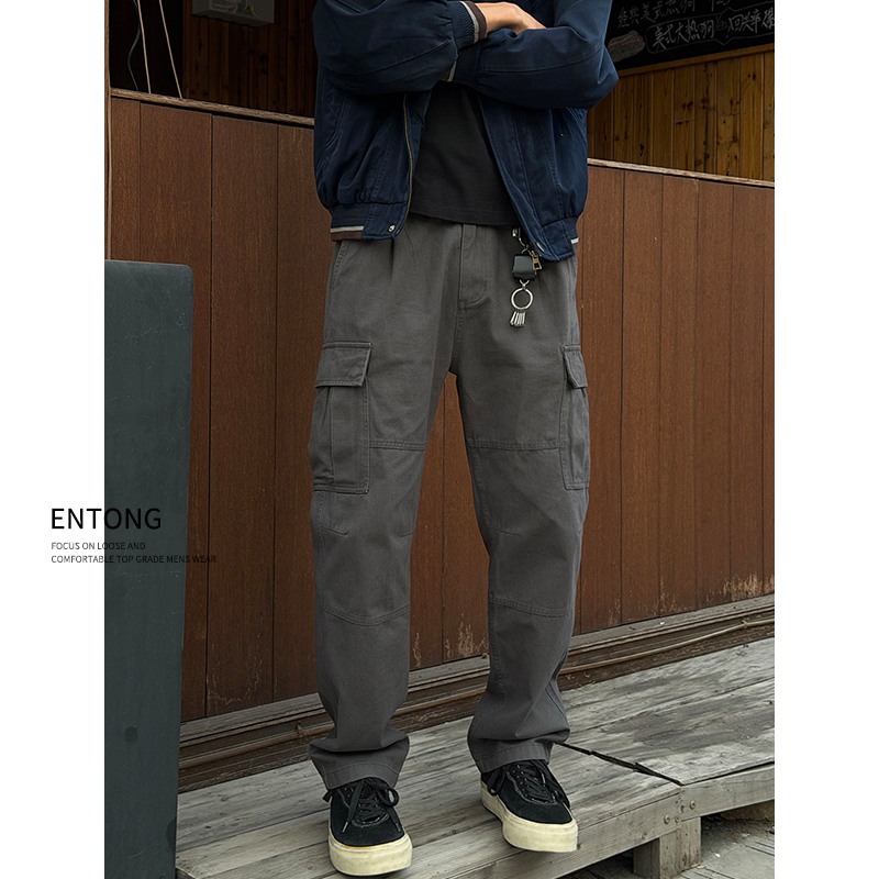 Entong日系解构拼接工装休闲裤男款哈伦裤宽松痞帅多口袋伐木裤子