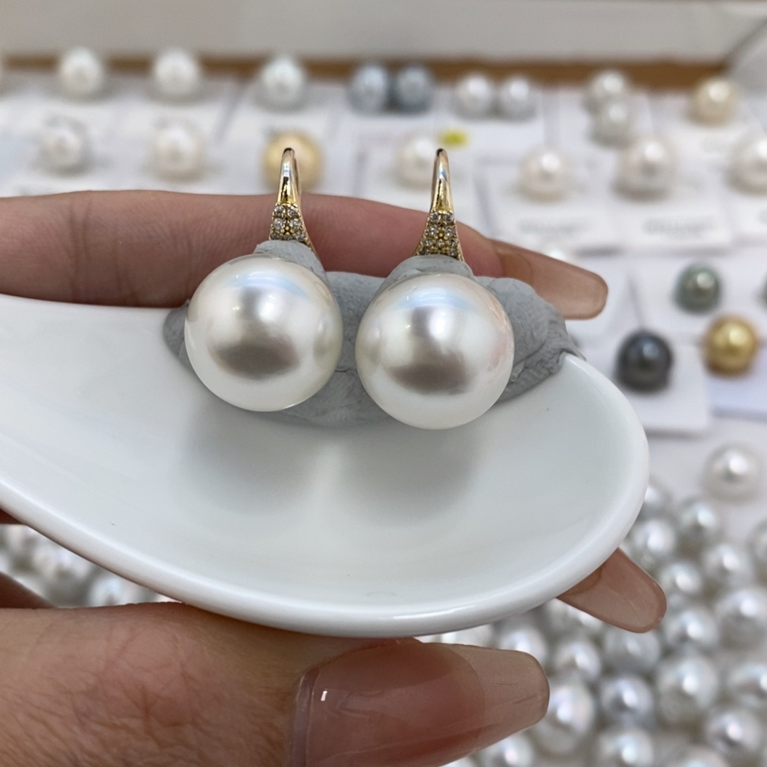 海水珍珠裸珠澳白对珠14.4