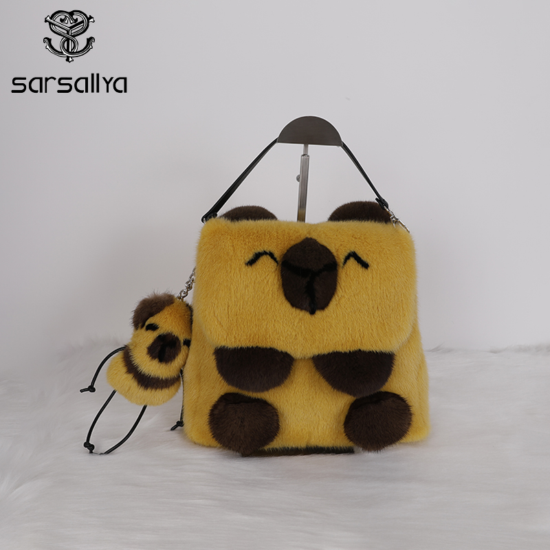 【饰你自制】卡皮巴拉双肩包休闲毛绒卡通包显眼包包包推荐真毛包包