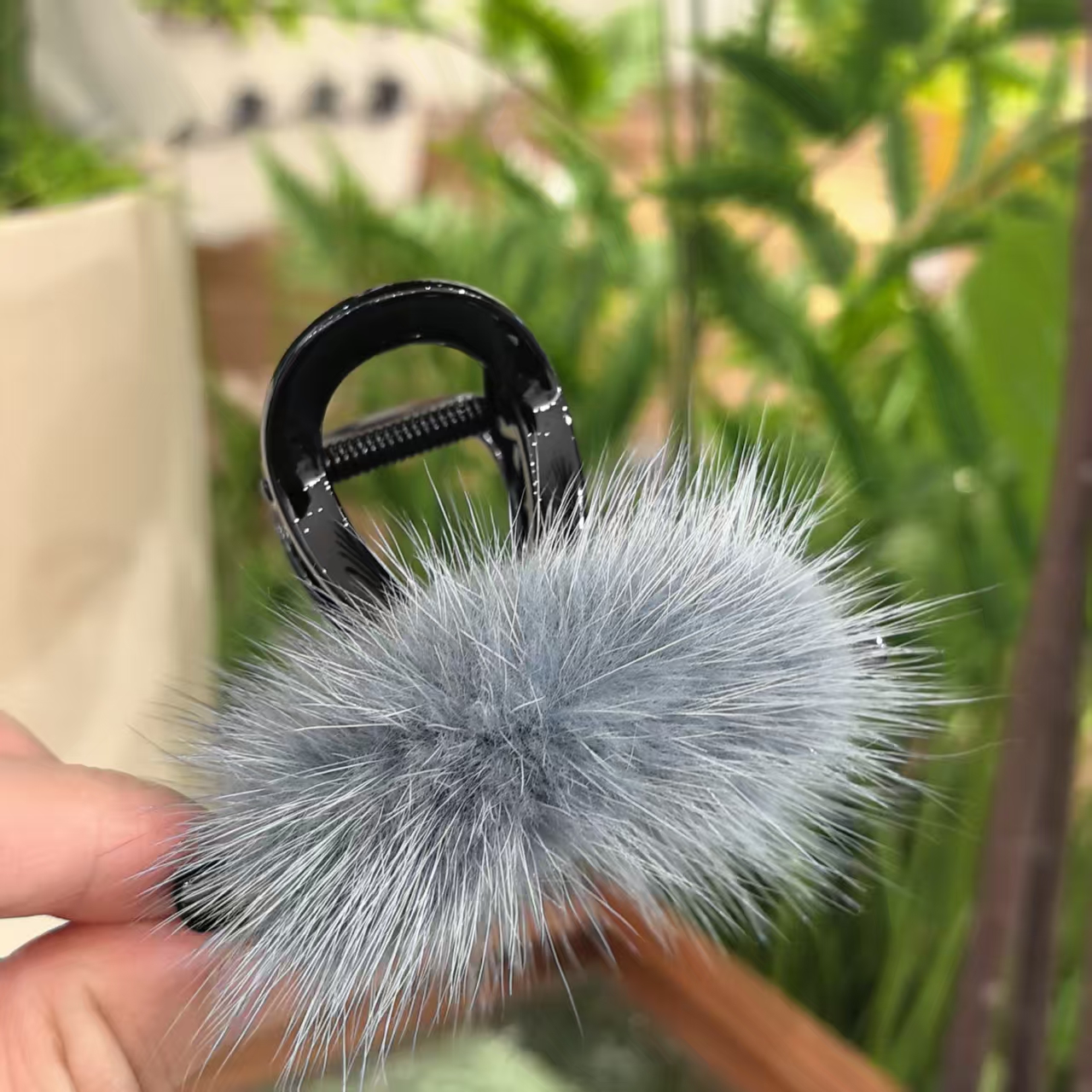 新款精致蓝色水貂毛时尚百搭高八抓夹5327