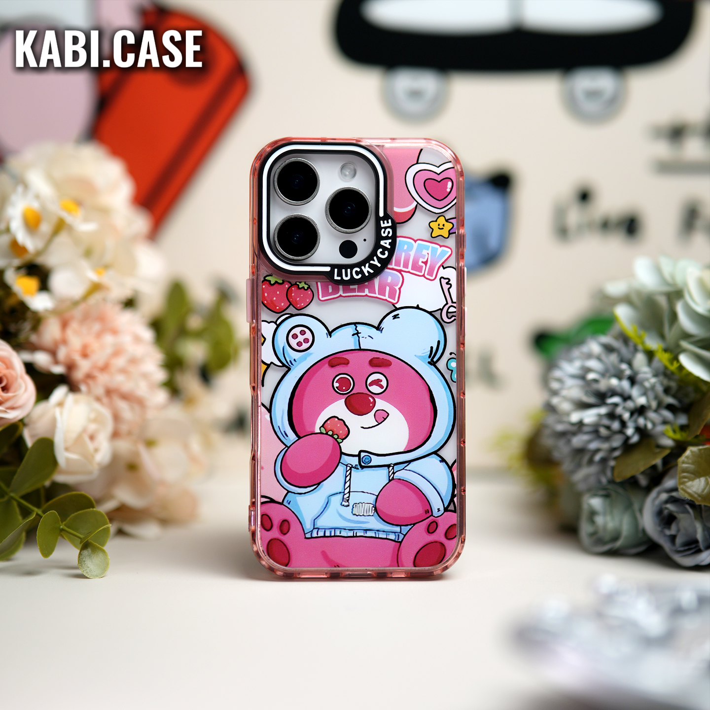 草莓熊高透亚克力iPhone16/15/14/13promax适用苹果手机壳15P