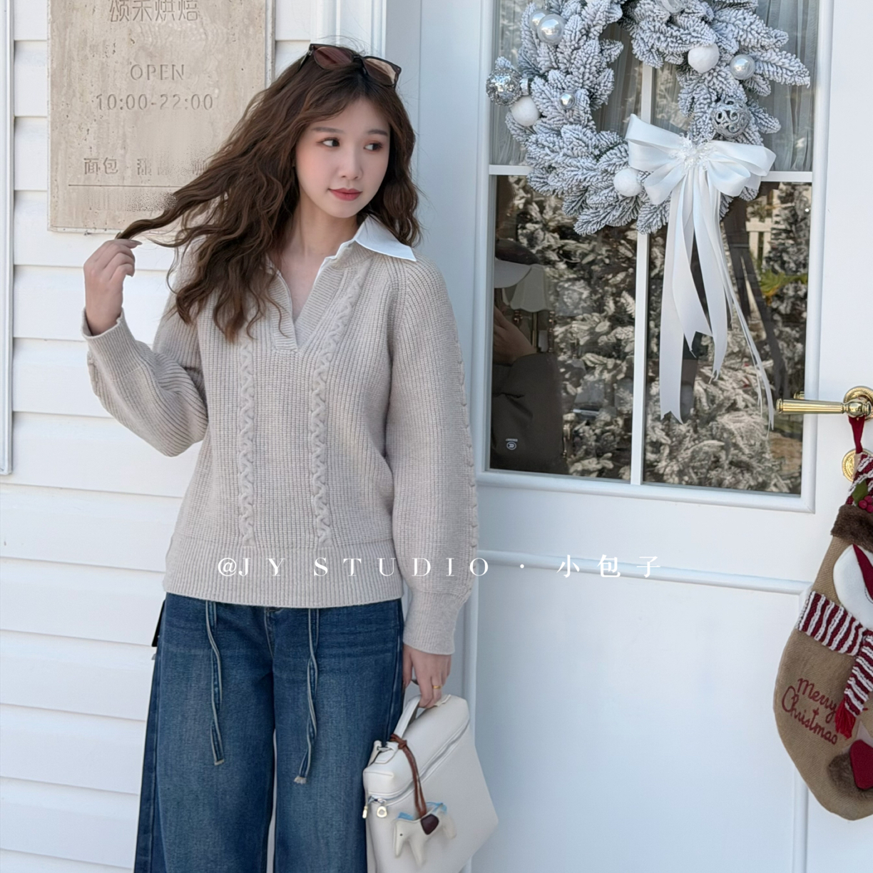 小包子【假两件翻领麻花毛衣】