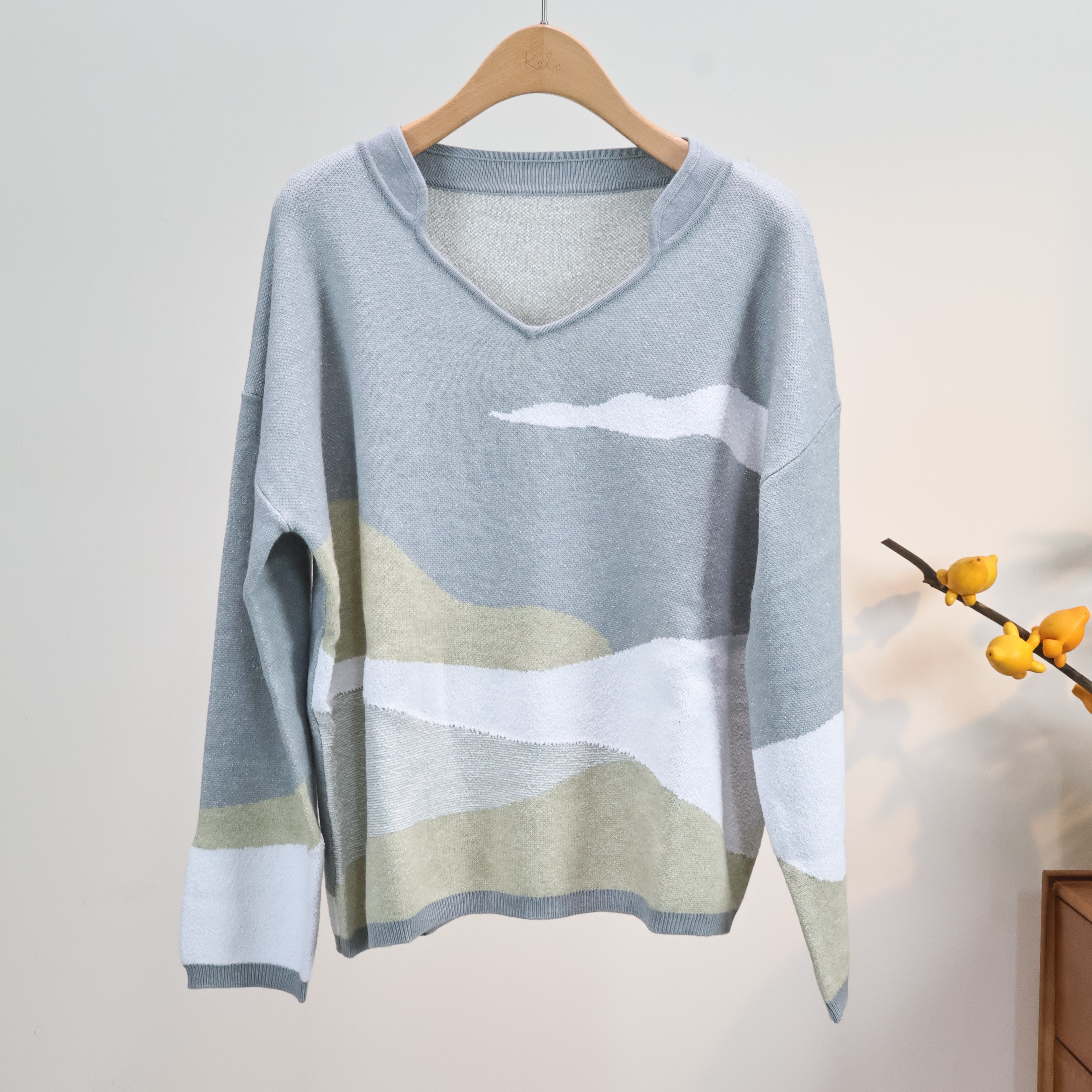 【KELV】山峦云海V领小立领新中式套头毛衫