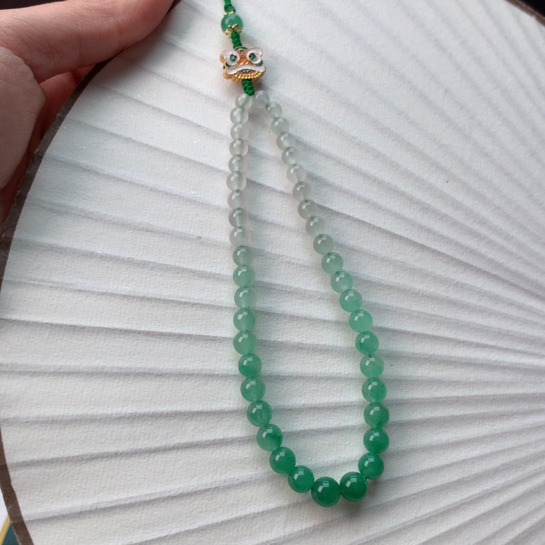 石英质玉冰飘花精品手机链银S925镀金镶嵌