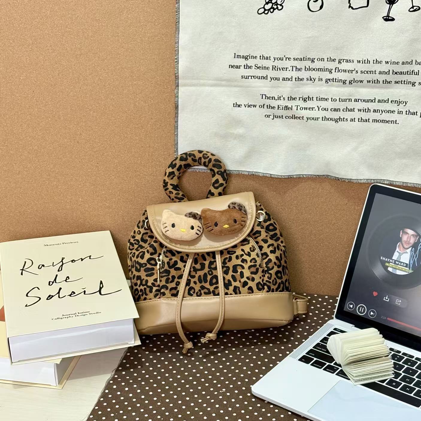 JuanJuan自制豹纹双肩包d023