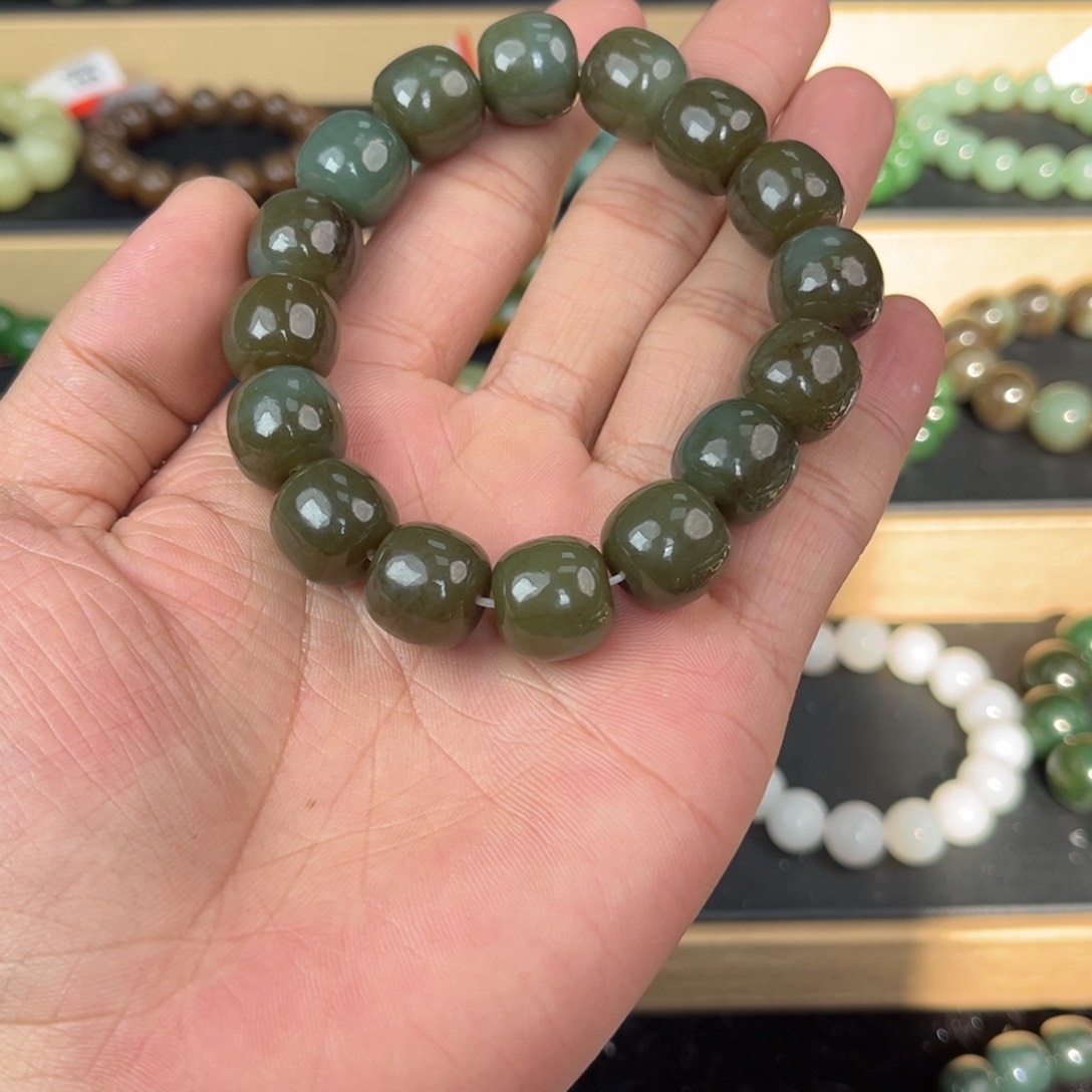 和田玉手链未镶嵌纯天然新疆和田玉且末蓝带糖14mm