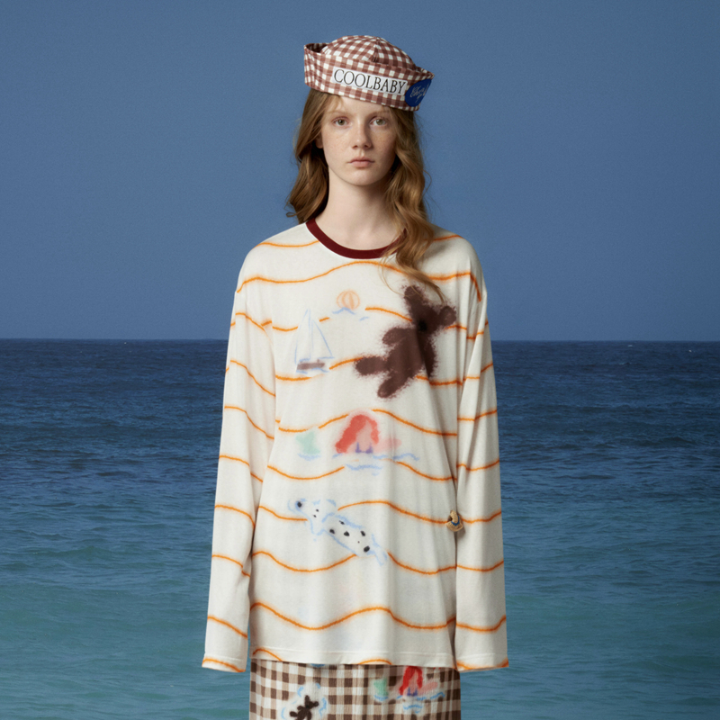 CHEER UP UNIFORM2025早秋沙滩派对条纹长袖T恤899dopdop