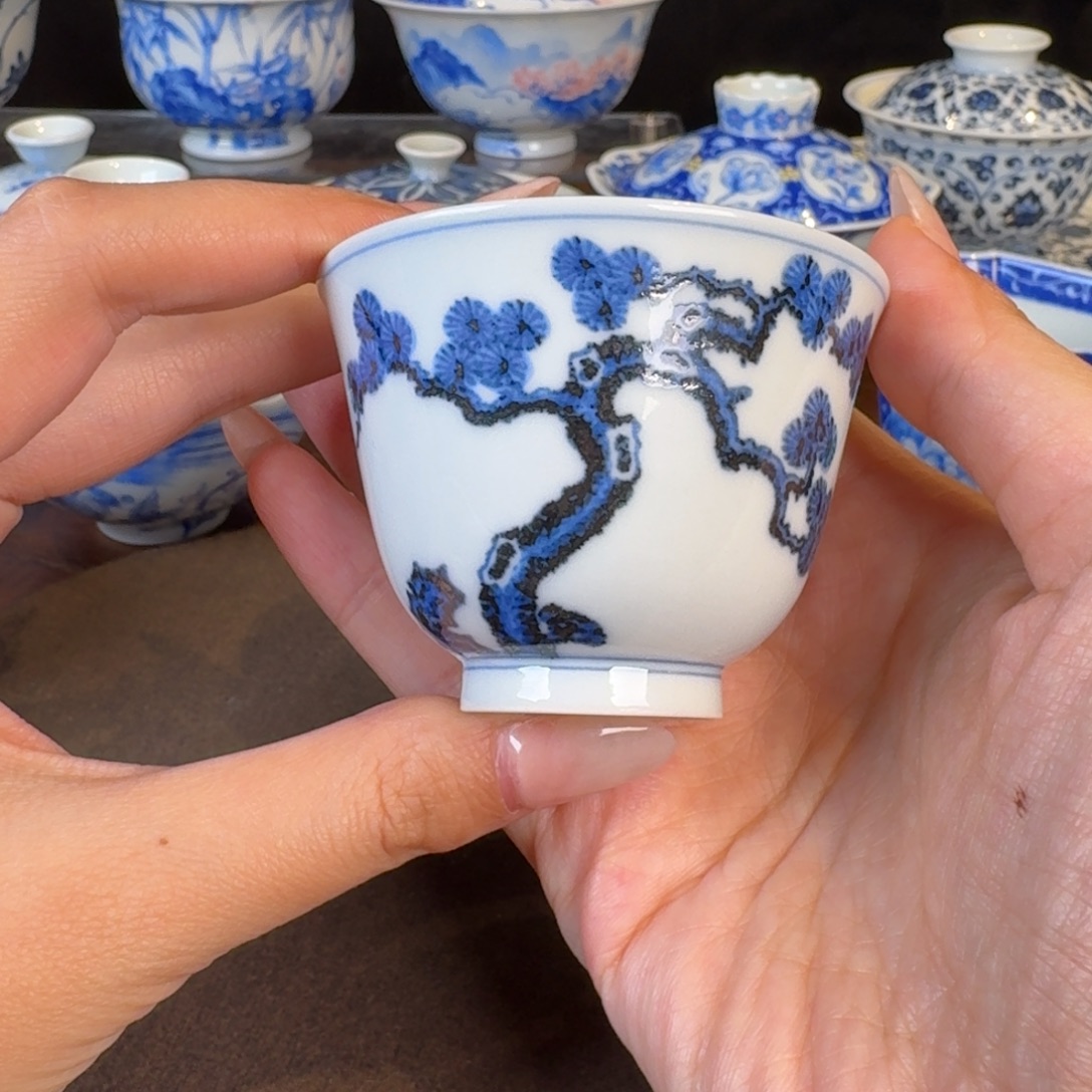 松风馆藏青花松树花神杯