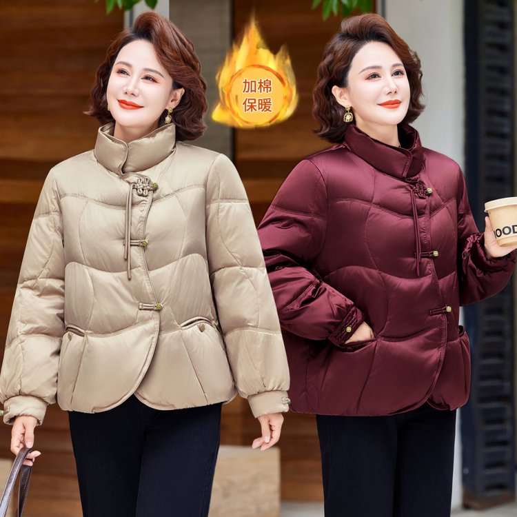 M2586妈妈秋冬新款时尚减龄短款棉衣中年女轻薄国风立领保暖棉服