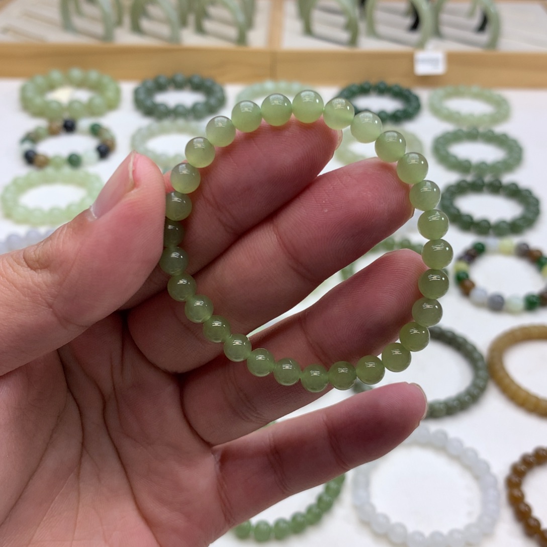 和田玉手串（冰晴水5.8）未镶嵌