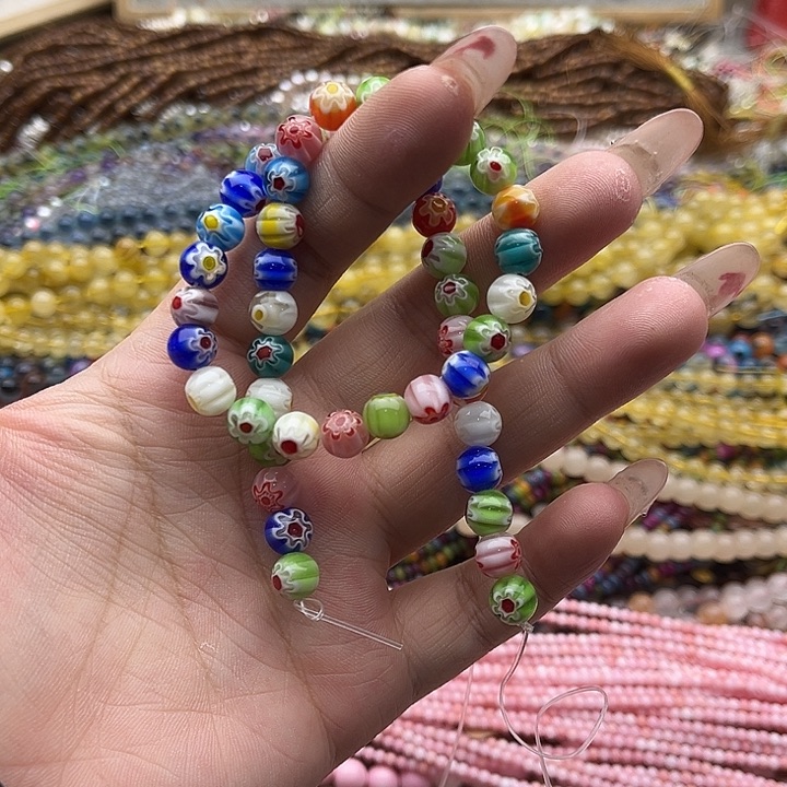 玛瑙/玉髓珠宝半成品未镶嵌一条8mm左右千花琉璃