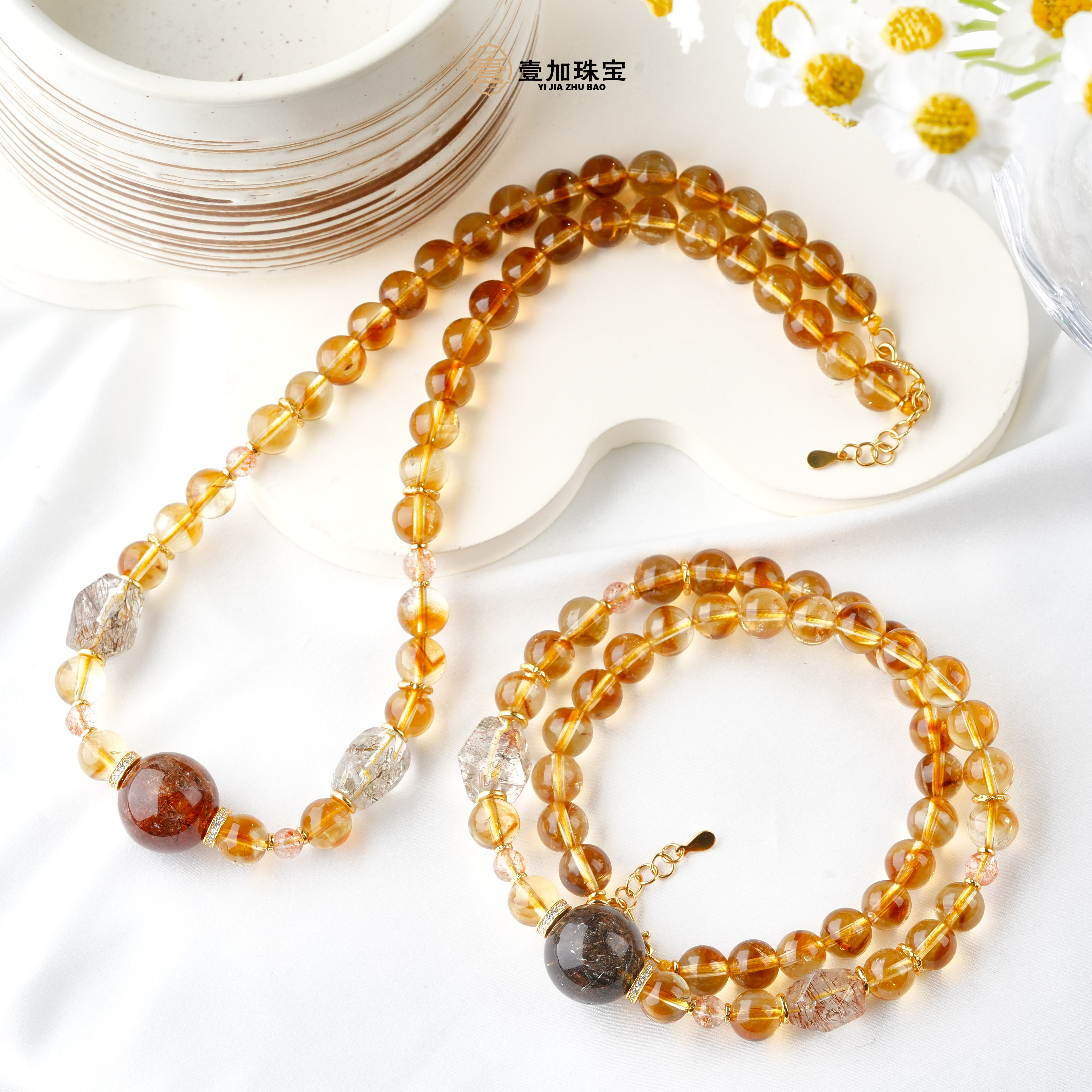 壹加维尼|手工设计黑金超黄塔水晶项链多样性发一7525n