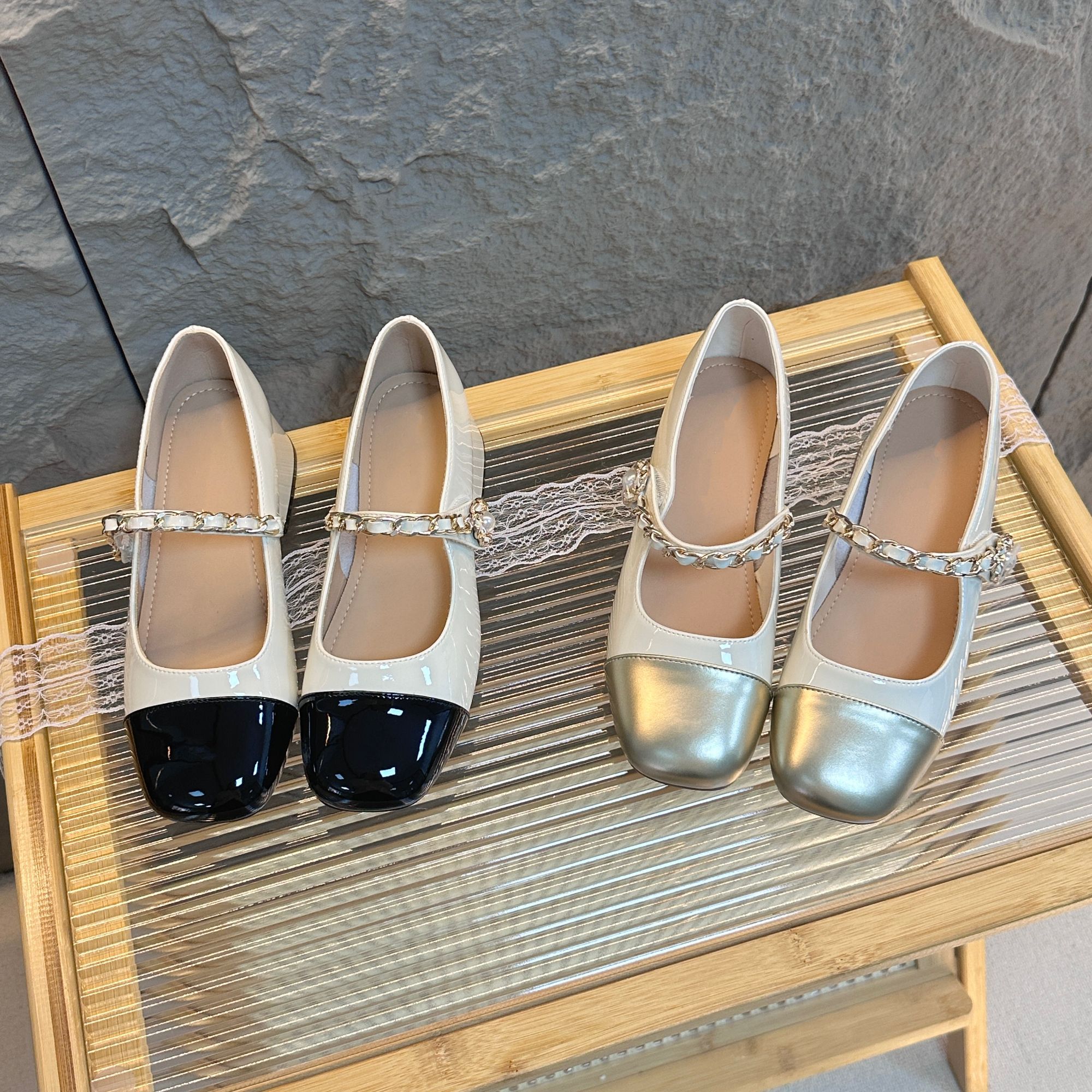 山茶花珍珠扣带小粗跟增高4厘米气质魔术贴小单鞋