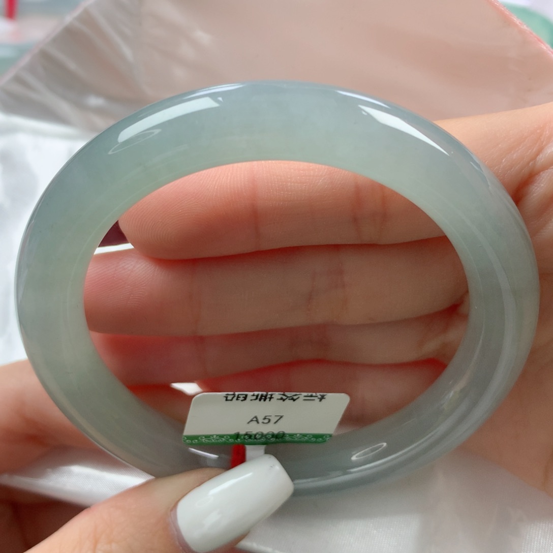 未镶嵌手镯翡翠冰胶玉质细腻雾霾蓝圆条