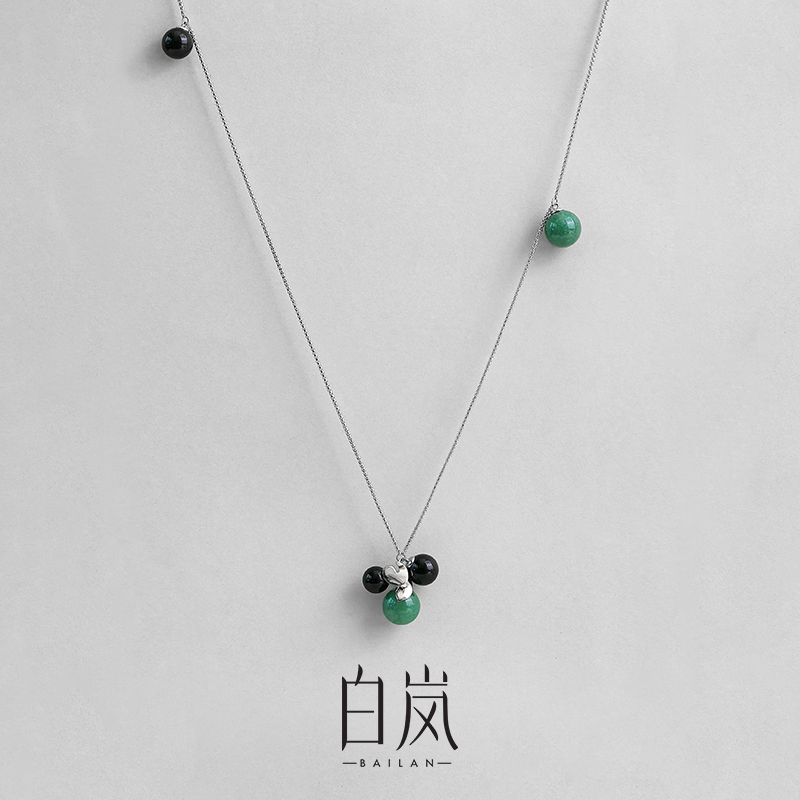 白岚卷草多宝项链玛瑙东陵玉毛衣链气质个性绿色首饰配饰女XL5988