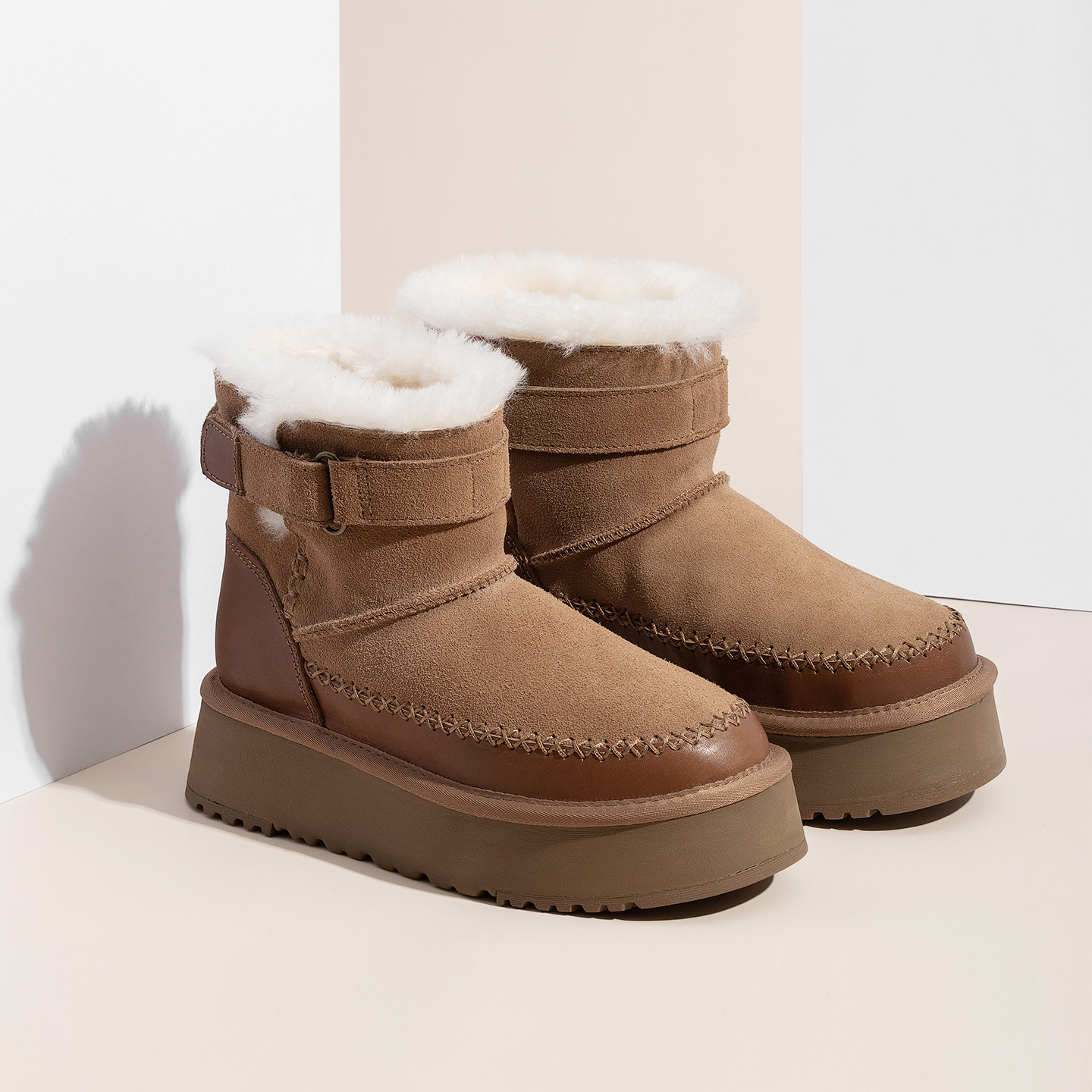 【马克线】桑坡爆款雪地靴冬季厚底女款2025新款100%羊皮一体棉靴