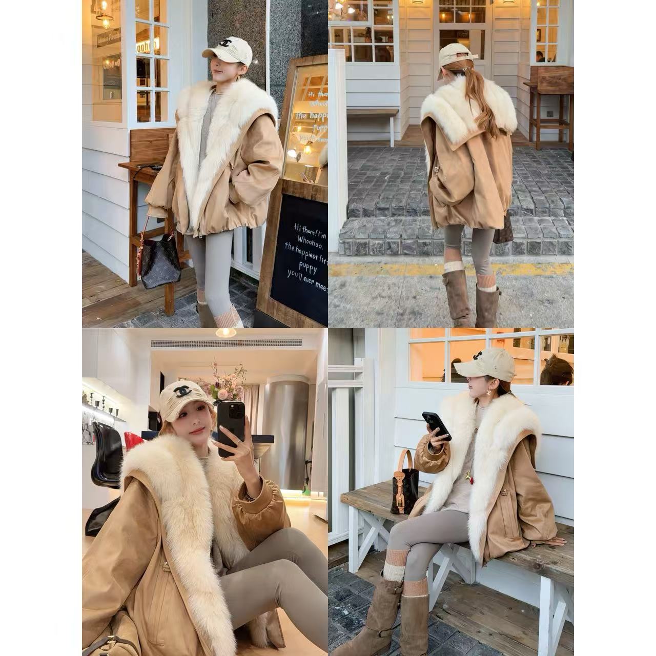 【周末毛领】加大加宽半背狐狸毛长袖短款羽绒服女冬季新款高货外套