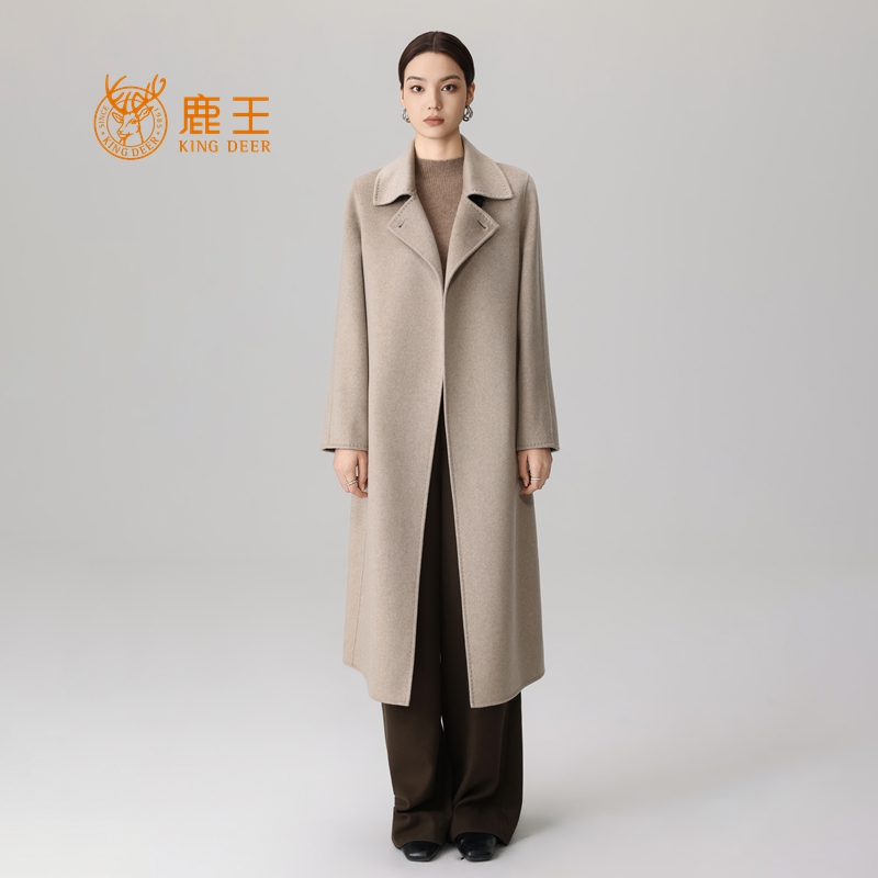 【国王的礼物】鹿王女翻领一粒扣100小山羊绒系带长款大衣 A808
