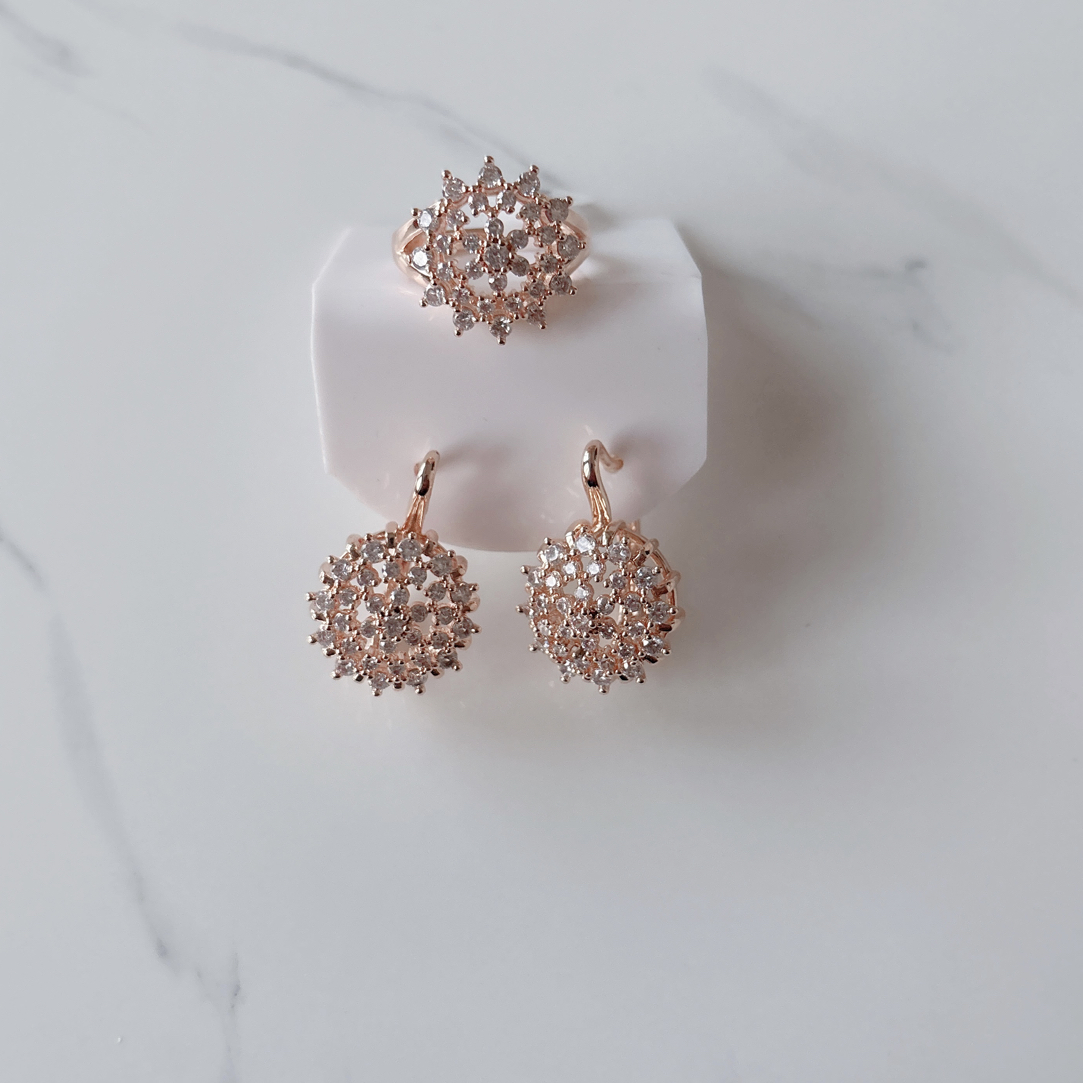 铜合金合成锆石耳饰 095 玫瑰金色耳环两件套