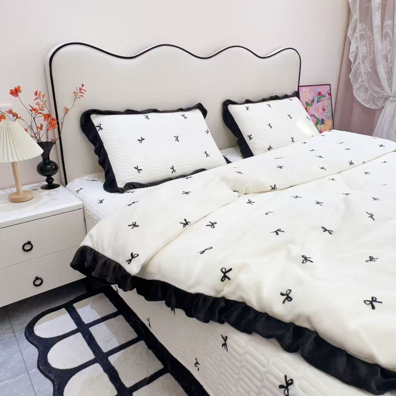 正品小清新高克重牛奶绒加厚夹棉多功能防滑床盖三件套四件套保暖