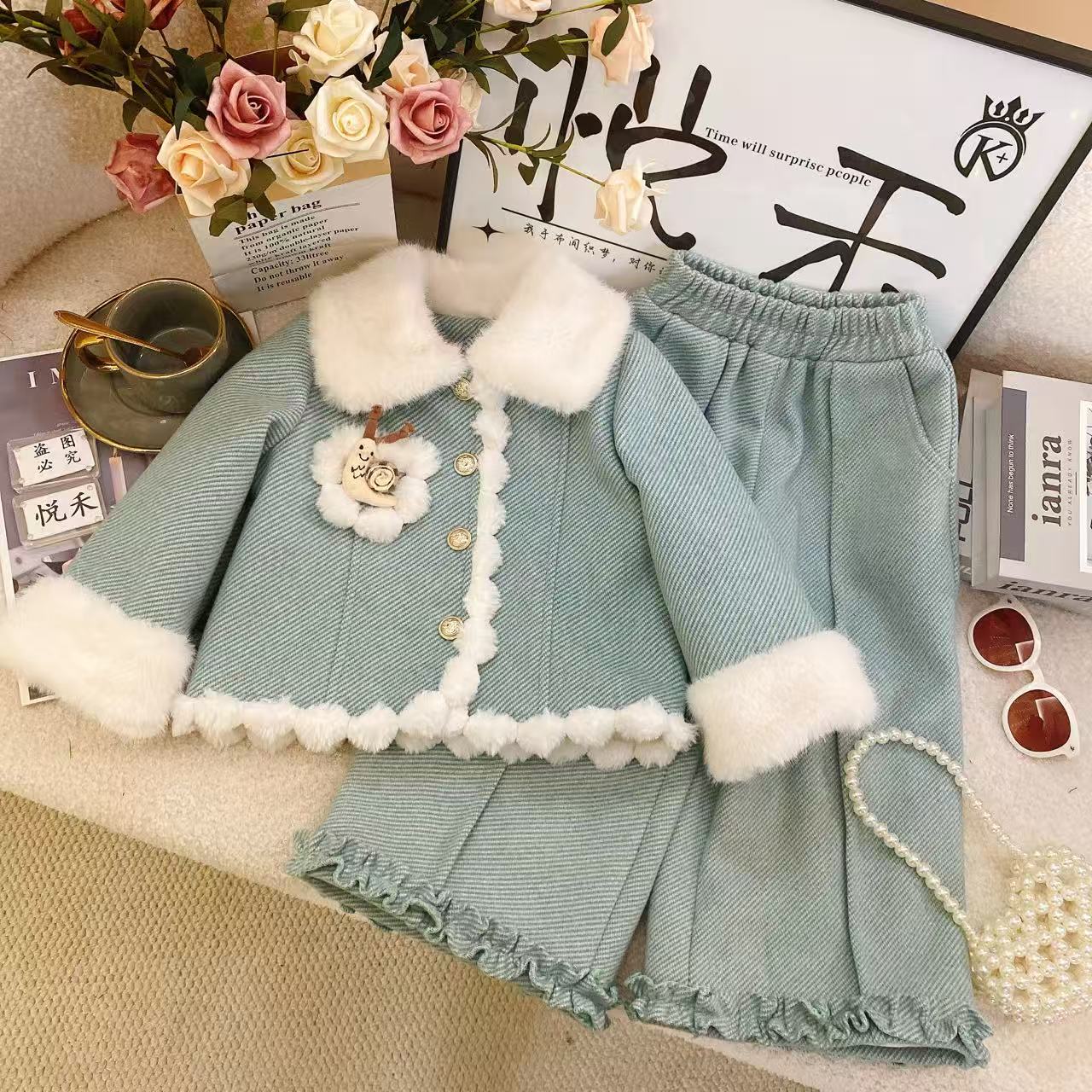 Y4【悦禾】女童新款可爱风秋冬韩版百搭洋气加厚童装衣套装6903