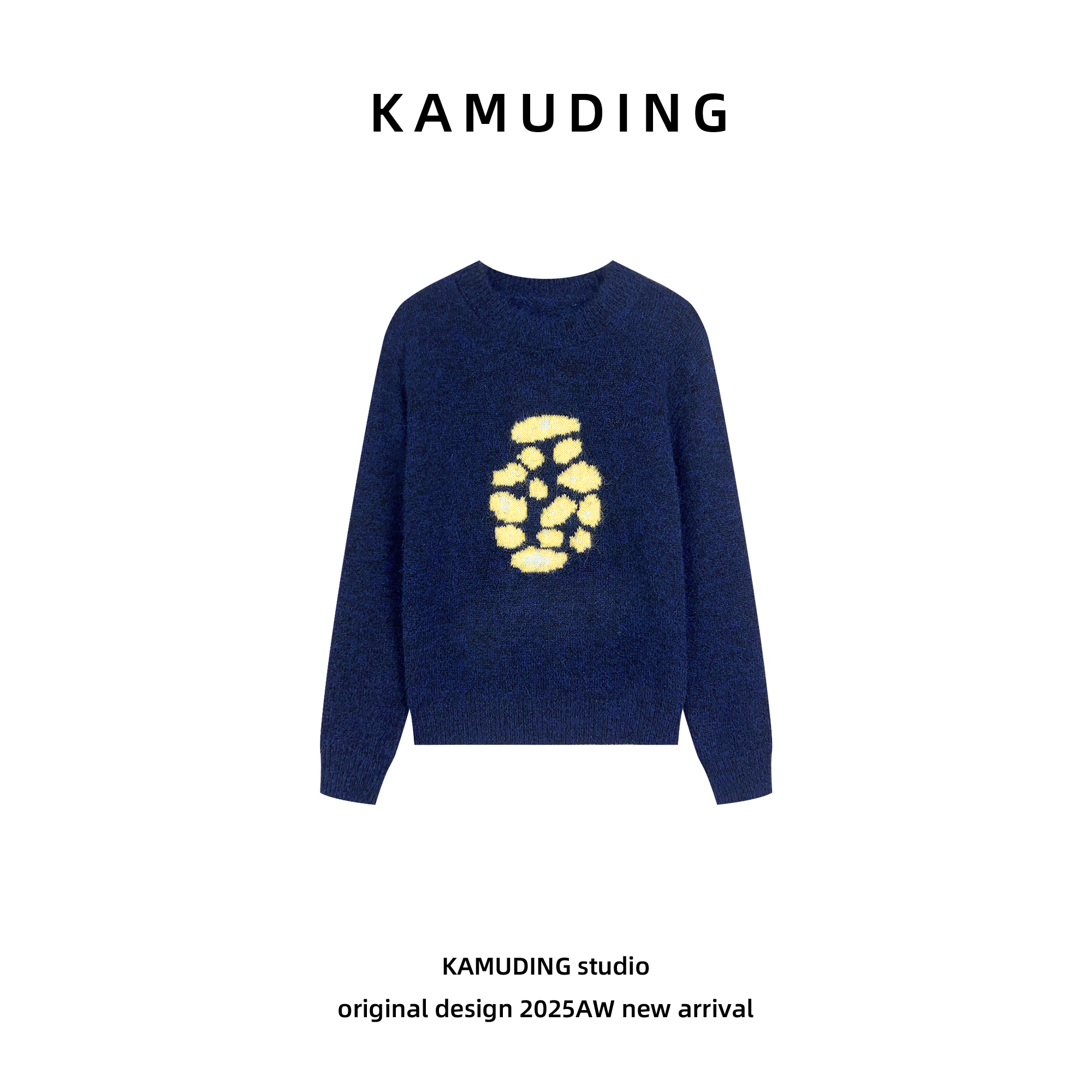 KAMUDING2025新款C30秋冬高级洋气提花圆领加厚慵懒风毛衣25584