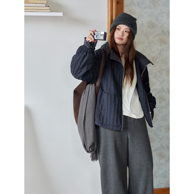 ALINDM【格调提花】大码微胖mm正肩棉袄保暖连帽棉服-AS27210