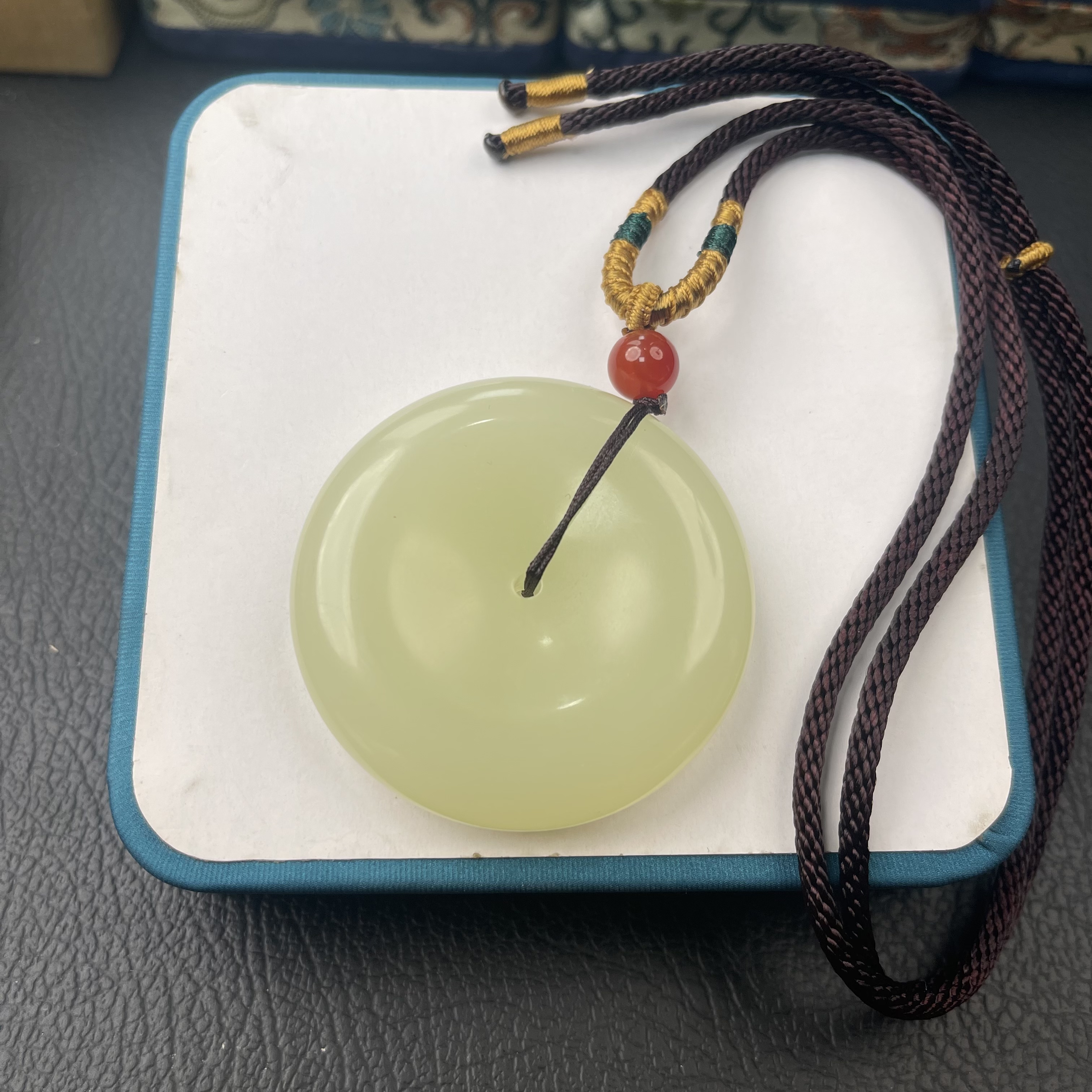 直径约5cm平安扣】青海料冰黄口配挂绳证书礼盒和田玉吊坠挂件车挂