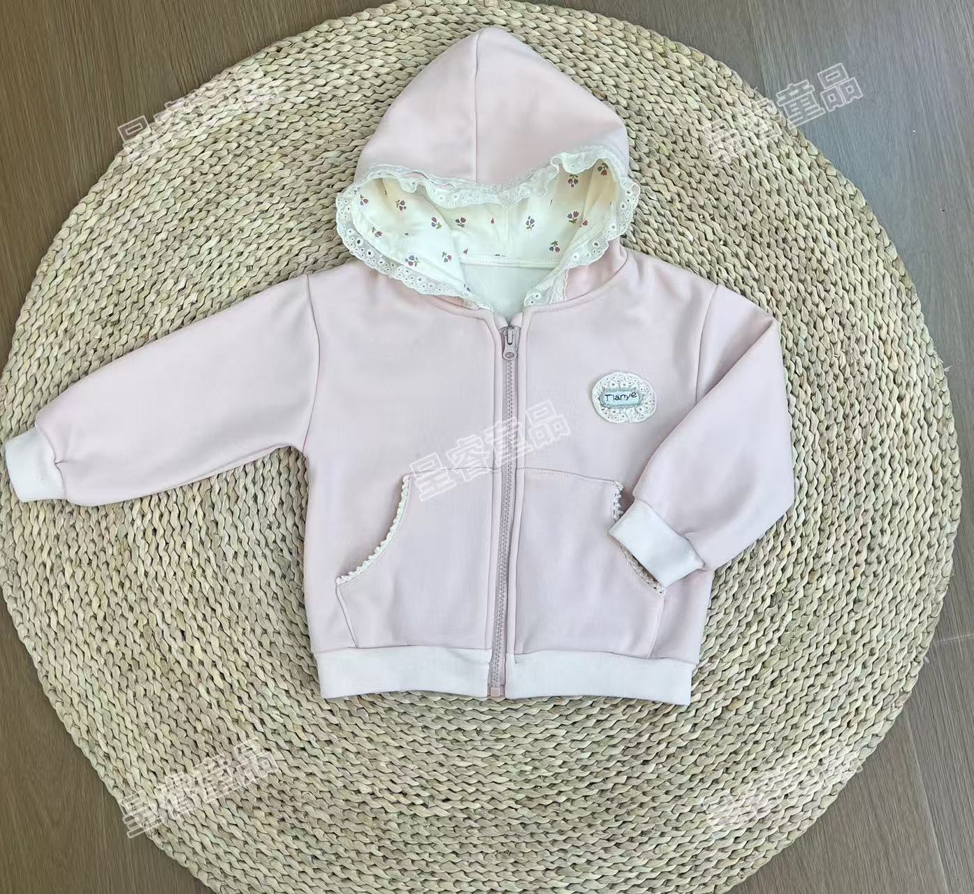 女童拉链薄绒外套休闲风秋冬韩版百搭外套