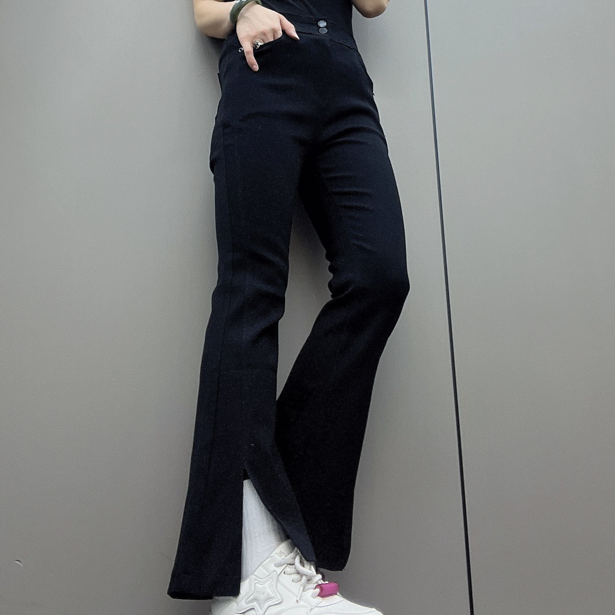 三姐家2025春款时尚百搭开衩喇叭裤