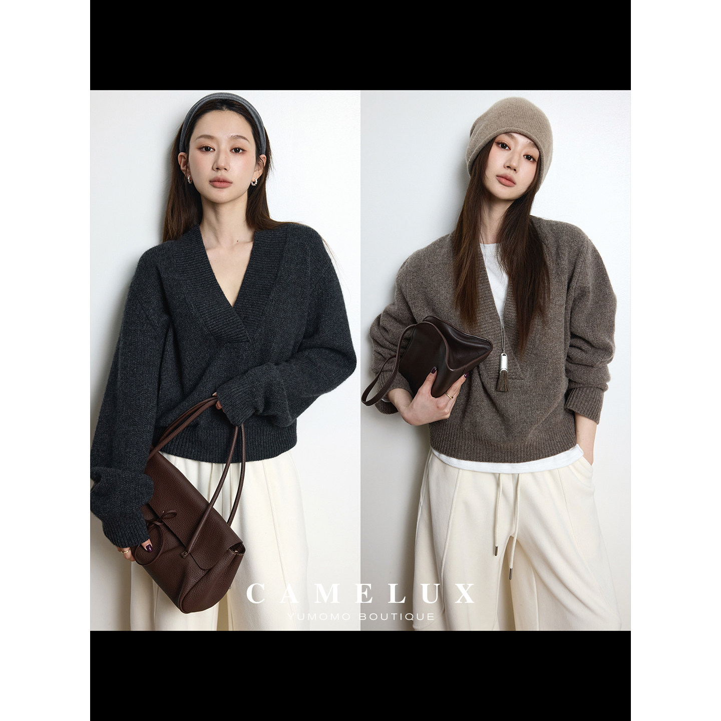 【Camelux线】云绒之叙 青藏高原牦牛绒混纺 V领长袖短毛衣 QHA4050
