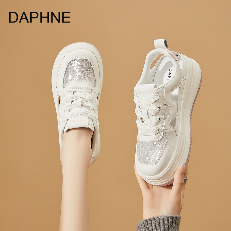 达芙妮时尚镂空小白鞋女夏季新款薄款网纱透气轻便休闲运动板鞋