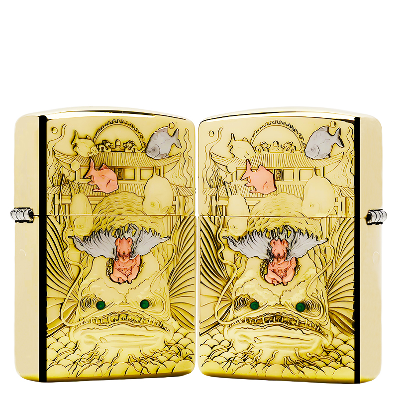 ZIPPO/之宝【双面哪吒闹海】黄铜盔甲机原装煤油打火机KF-DF