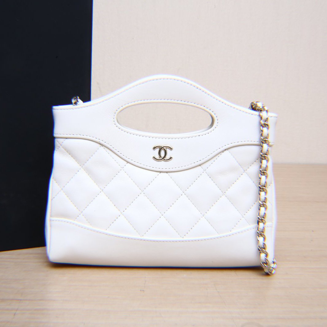 95新 Chanel/香奈儿 小花姑姑438015 31Bag Nano 横版 白色包