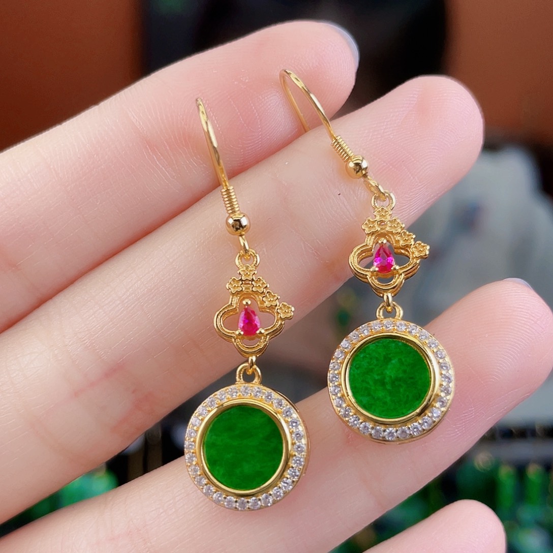 翡翠银S925镶嵌耳饰