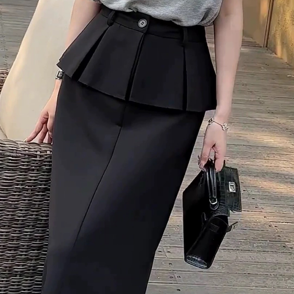 设计感假两件高腰百搭夏季中长半身裙秒杀