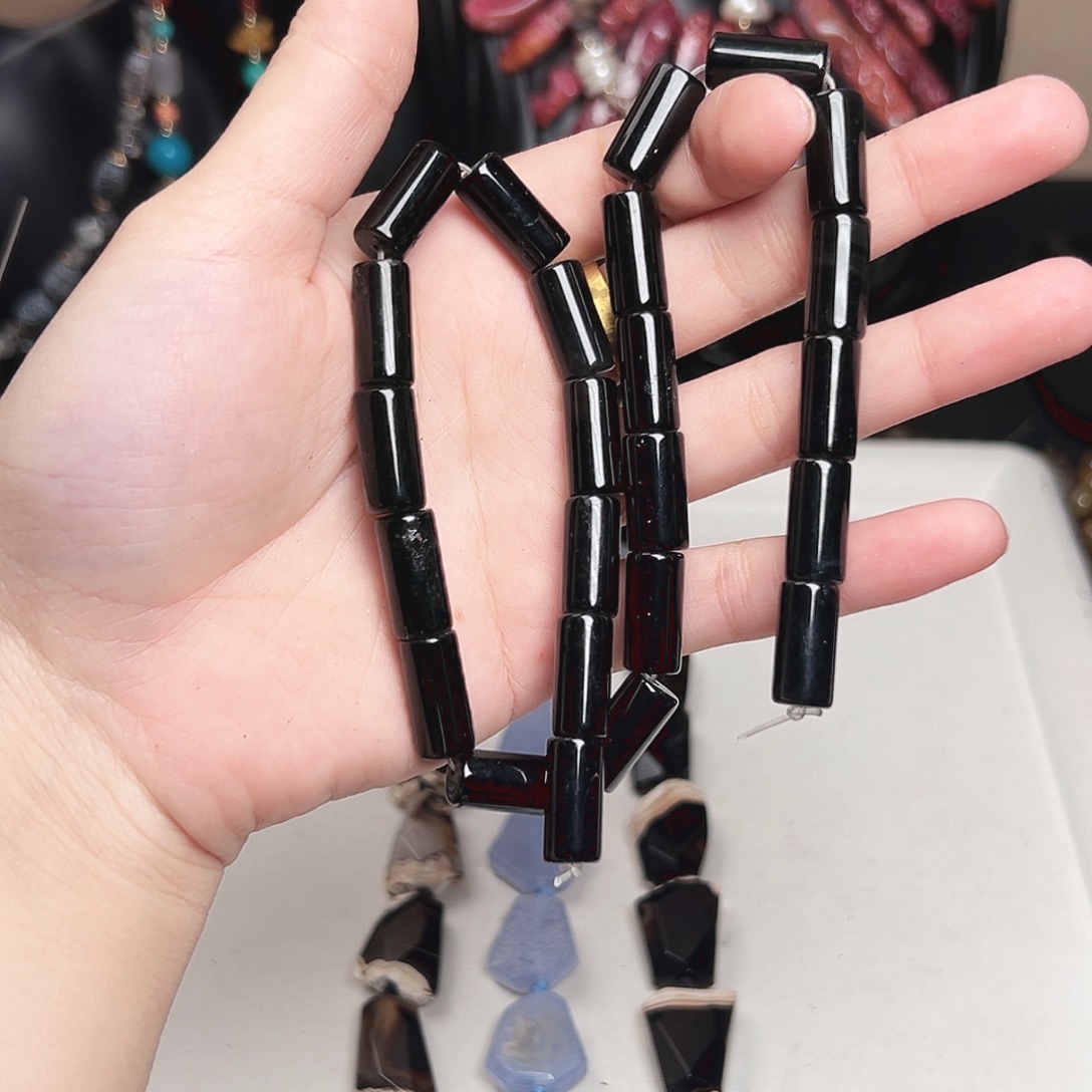 玛瑙/玉髓合金珠宝半成品x361 8m 黑玛瑙根管一条