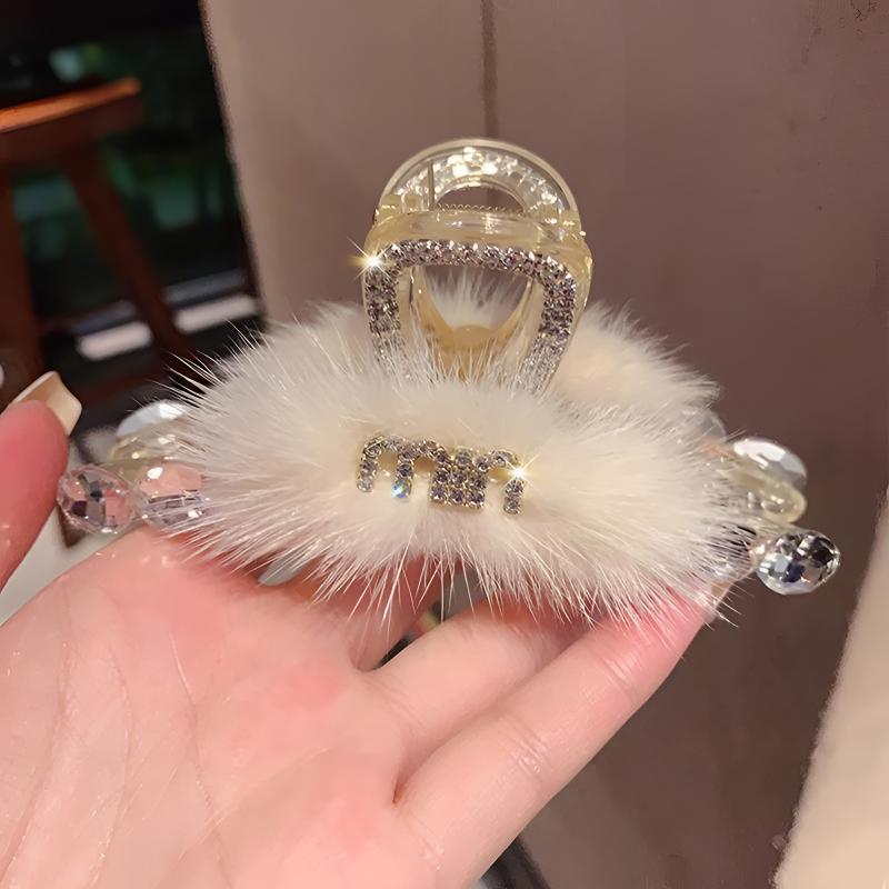 甜美超仙森系ins闪钻毛绒绒发夹抓夹鲨鱼发饰饰品上班族气质发卡