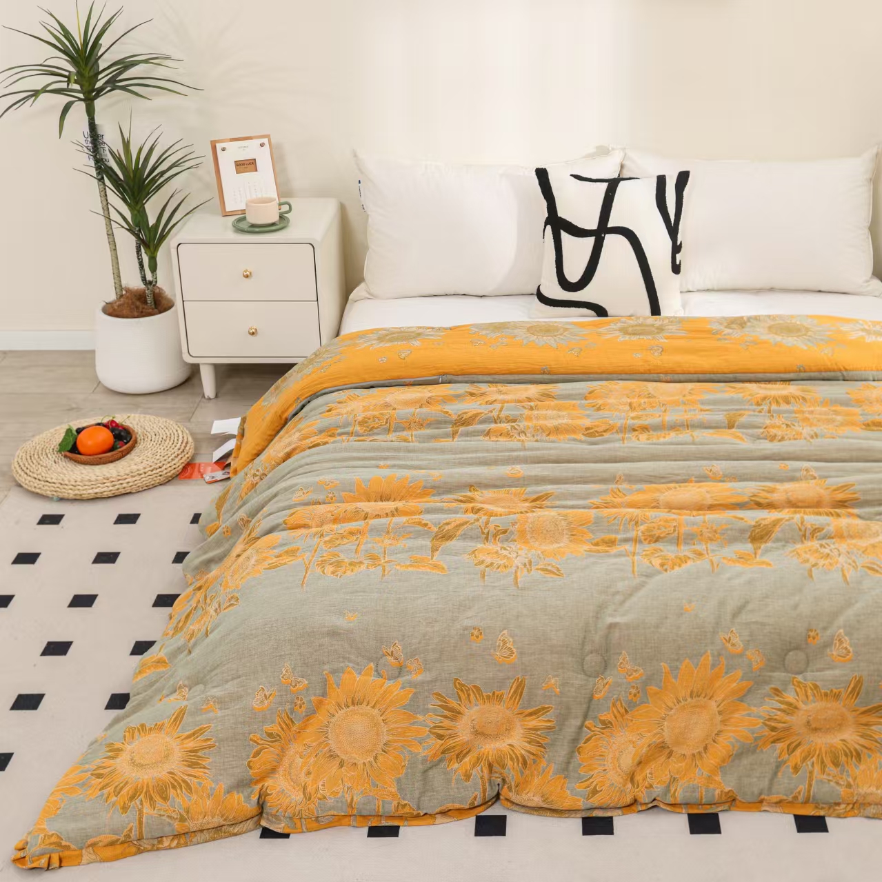 【梵曦专属】200*230田园风舒适透气双层纱有氧纱被子 向日葵