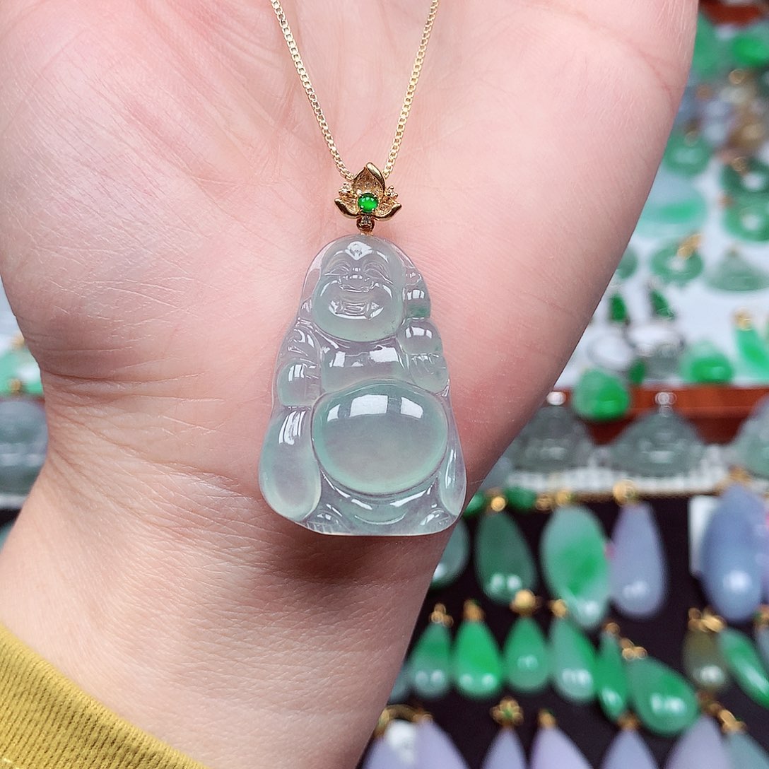 翡翠颈饰18K金镶嵌天然翡翠A货