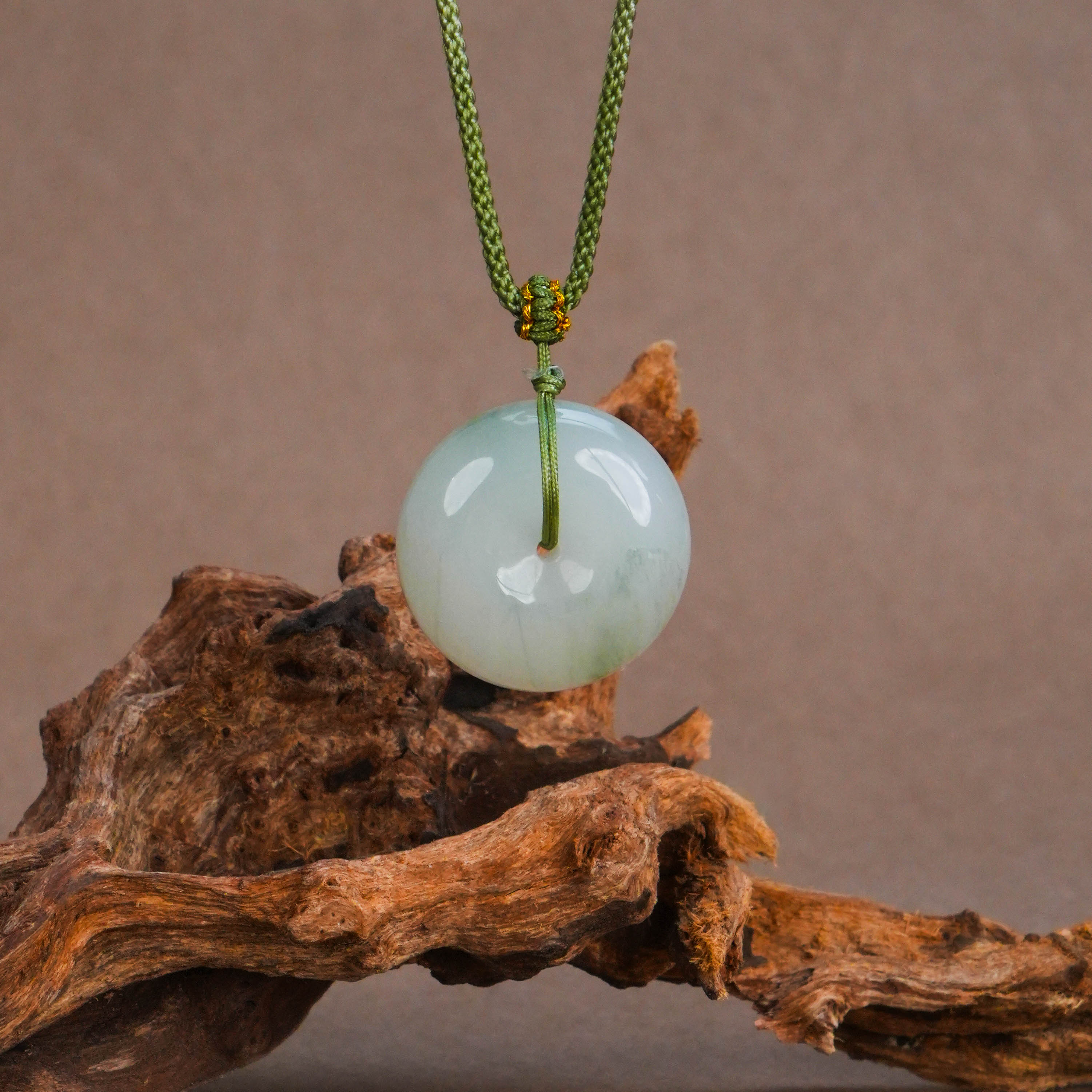 Y-728 天然天山翠双鼓平安扣 配绳