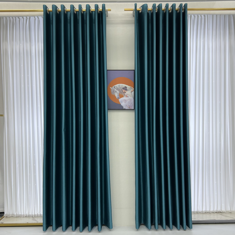 b04孔雀绿窗帘遮光加厚免打孔2025新款卧室高级感高精密