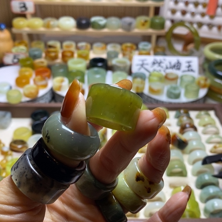 万***活岫玉银S925镶嵌戒圈岫玉精品指环